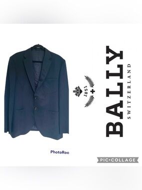 BALLY Switzerland Men’s Suit Jacket Dark Navy Virgin Wool Made in Italy size 44